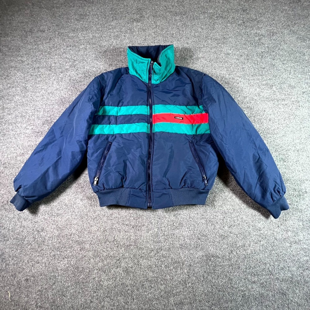 Vintage Europa By Cevas Jacket Womens M Navy Stripes Winter Ski Crop Outerwear